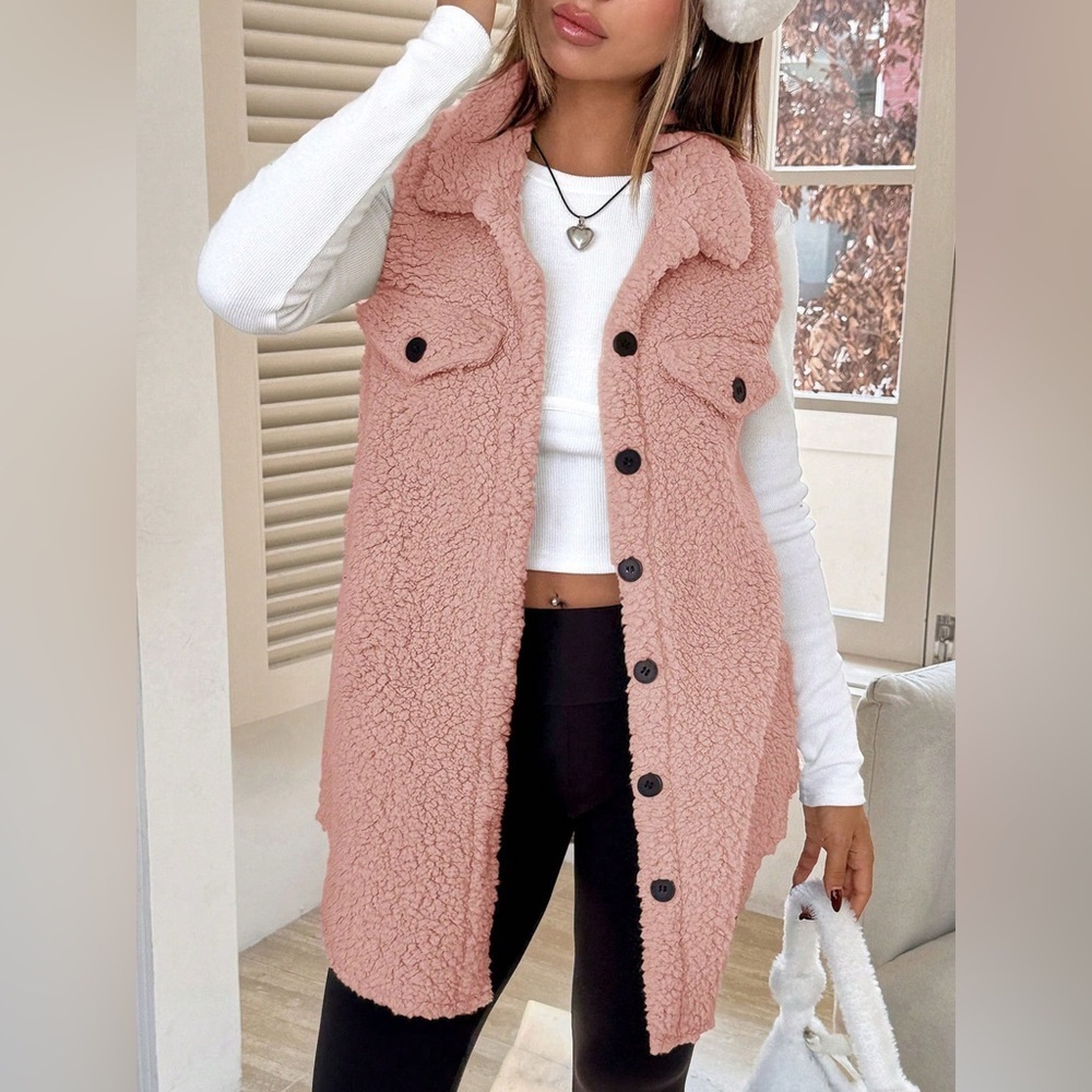 Button-Down Sherpa Fleece Vest Coat - Picture 8 of 15